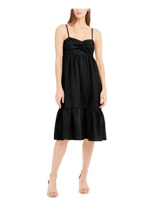 INC International Concepts Women's Solid Spaghetti Strap Sweetheart Neckline Below The Knee Fit Flare Dress Black Size Large