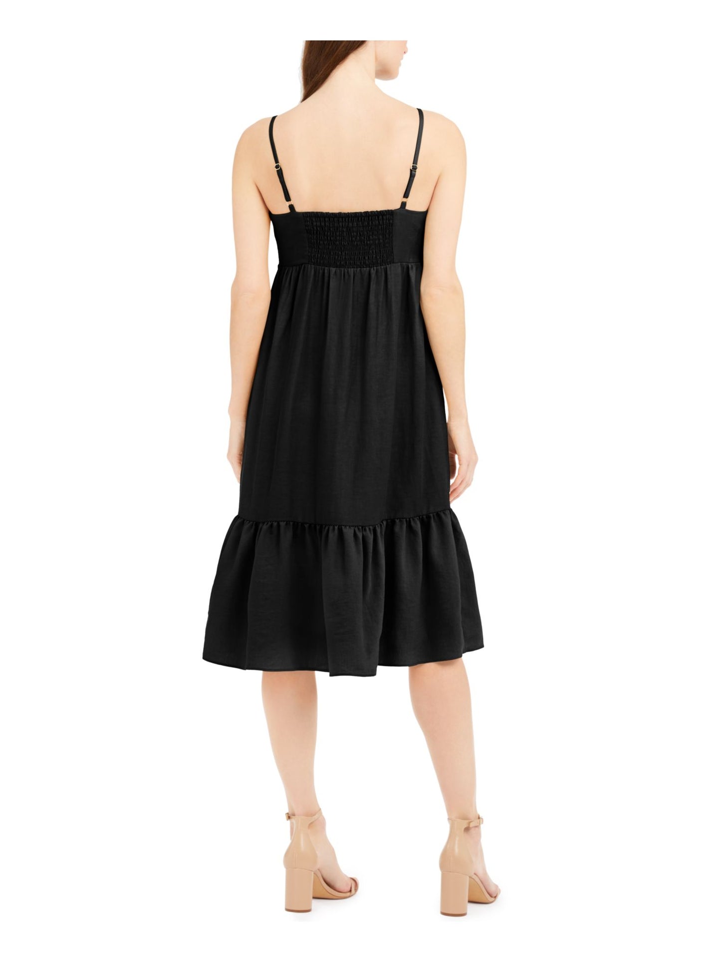 INC International Concepts Women's Solid Spaghetti Strap Sweetheart Neckline Below The Knee Fit Flare Dress Black Size Large