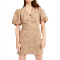 INC International Concepts Women's Patterned Pouf V Neck Short Sheath Dress Brown Size 10