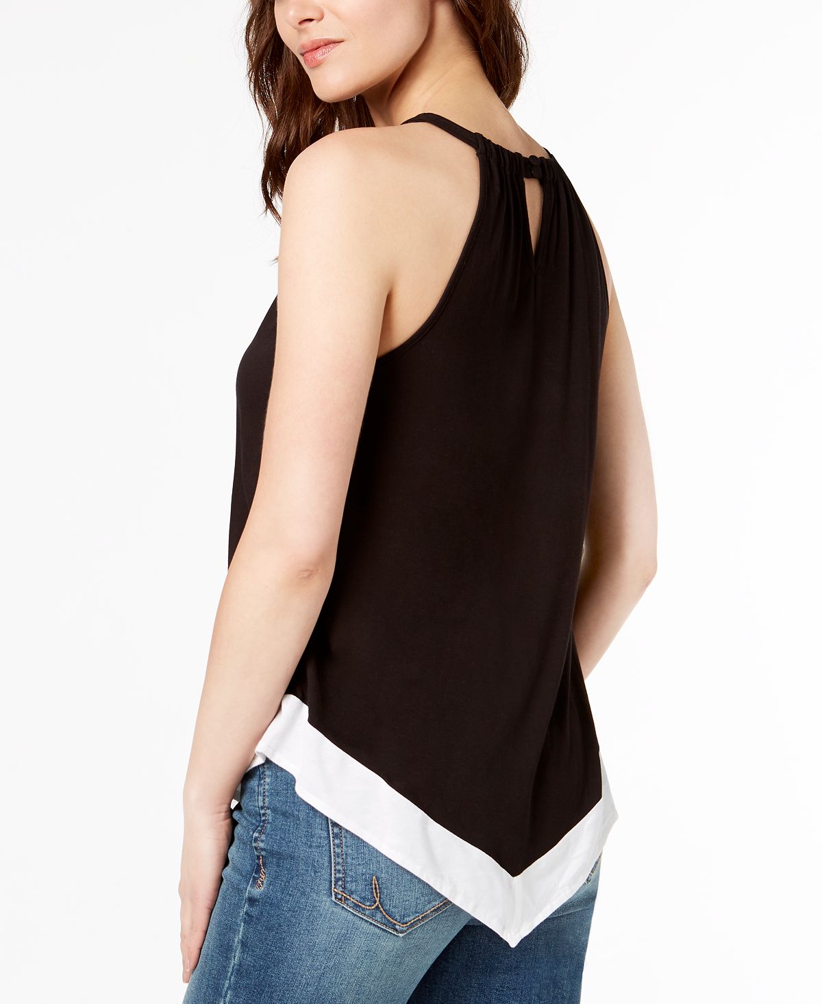 INC International Concepts Women's Contrast Hem Halter Top Black Size Petite Large