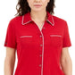 Karen Scott Women's Cotton Piping Button Top Red Size Medium