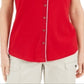 Karen Scott Women's Cotton Piping Button Top Red Size Medium