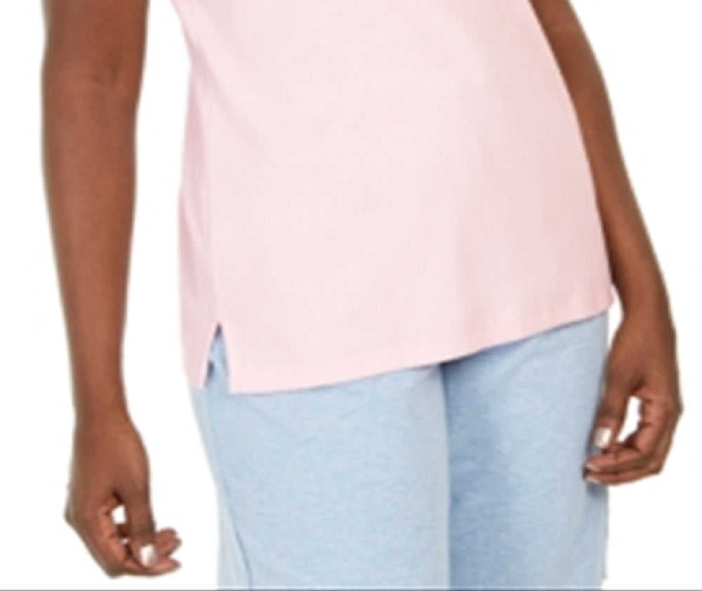 Karen Scott Women's Eyelet Shoulder V Neck Top Pink Size Medium