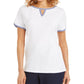 Karen Scott Women's Contrast Trim Keyhole Top White Size XX-Large
