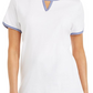 Karen Scott Women's Contrast Trim Keyhole Top White Size XX-Large