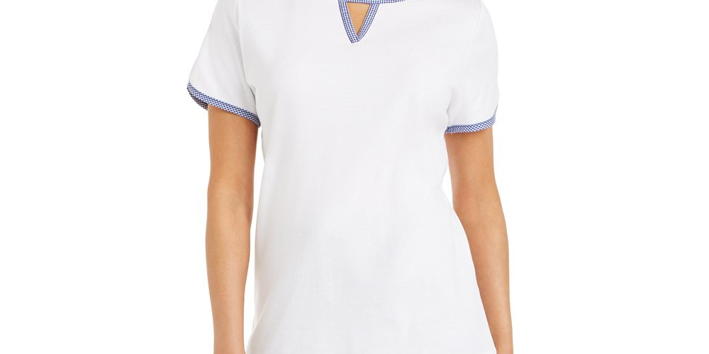 Karen Scott Women's Contrast Trim Keyhole Top White Size XX-Large
