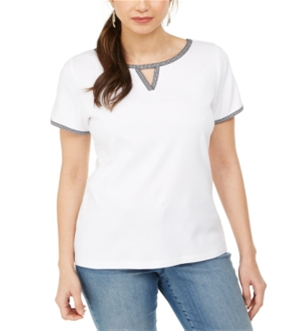 Karen Scott Women's Contrast Trim Keyhole Top White Size XX-Large