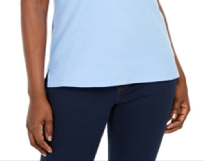 Karen Scott Women's Cotton Eyelet Trim Top Blue Size Large