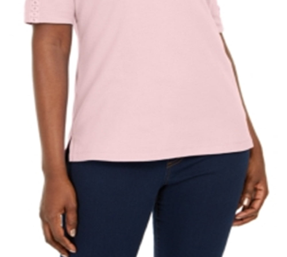Karen Scott Women's Cotton Eyelet Trim Top Pink Size X-Small