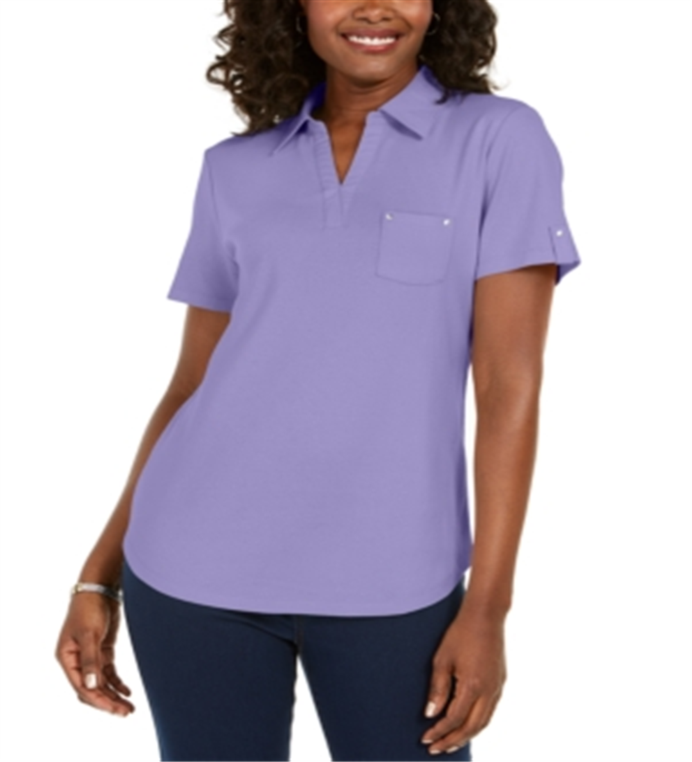 Karen Scott Women's Cotton Polo Shirt -Purple Size Small