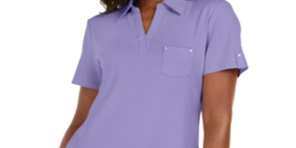 Karen Scott Women's Cotton Polo Shirt -Purple Size Small