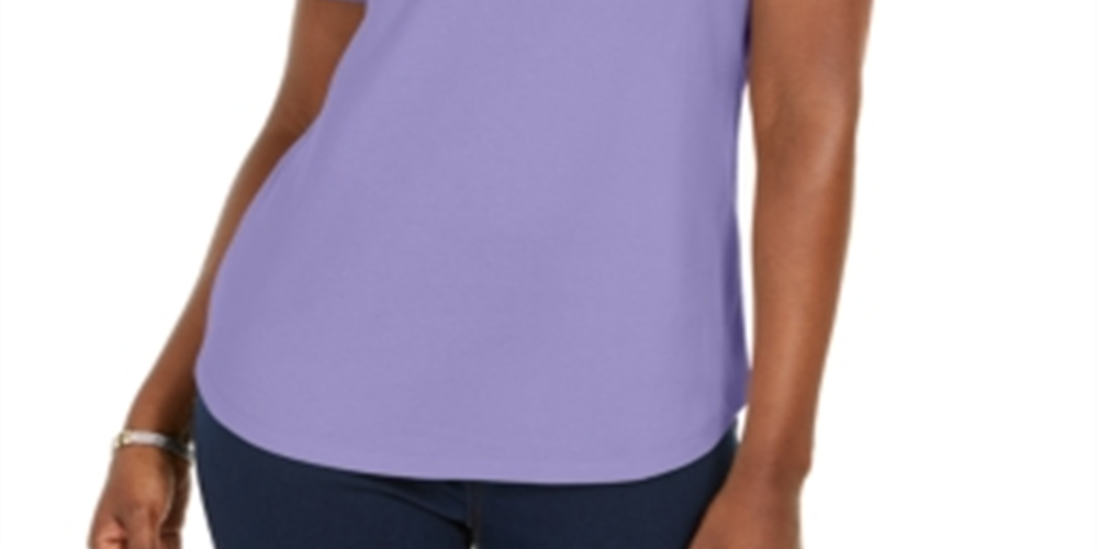 Karen Scott Women's Cotton Polo Shirt -Purple Size Small