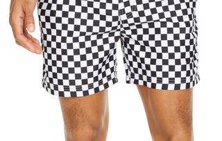 INC International Concepts Men's Zane Checkerboard 5 Swim Trunks White Size Large