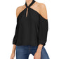 Bar III Women's Cold Shoulder Halter Long Sleeve Keyhole Party Blouse Black Size XX-Large