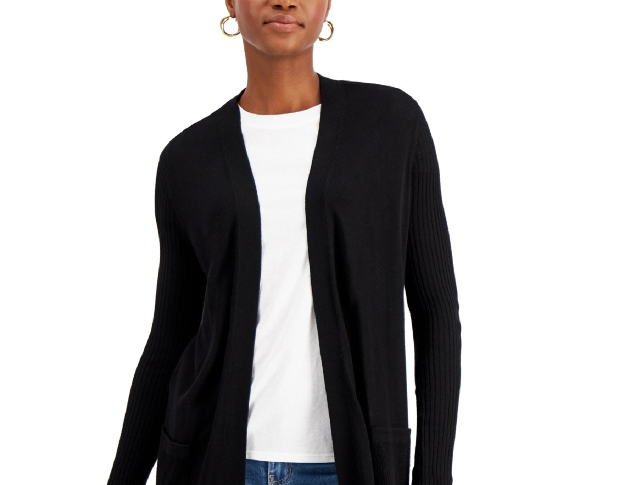 INC International Concepts Women's Ribbed Duster Cardigan Black Size X-Large