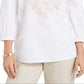 Charter Club Women's Metallic Embroidery Linen Blend Tunic White Size Large