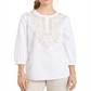 Charter Club Women's Metallic Embroidery Linen Blend Tunic White Size Large