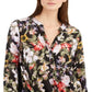 INC International Concepts Women's Floral Print Twist Front Blouse Black Size X-Large