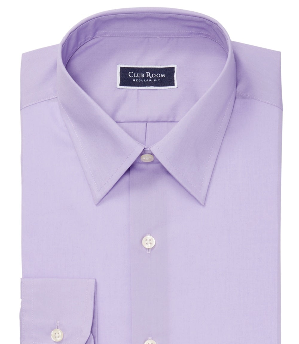 Club Room Men's Classic Regular Fit Solid Dress Shirt Purple Size 17.5X32X33