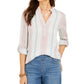 Style & Co Women's Cotton Striped Cuffed Sleeve Top Blue Size X-Small