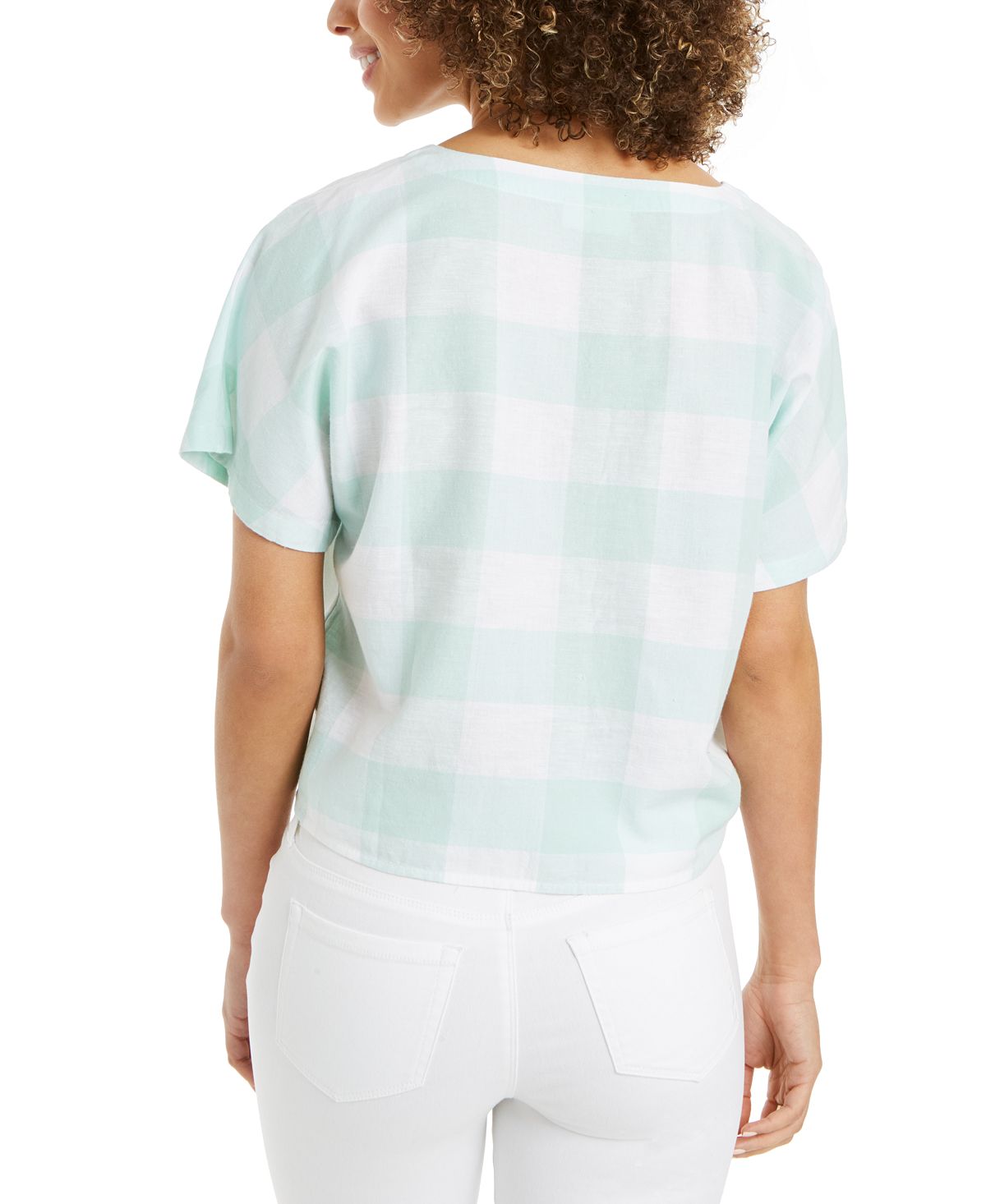 Style & Co Women's Tie Front Top Green Size Large