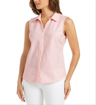 Charter Club Women's Cotton Pique Sleeveless Shirt Pink Size 8