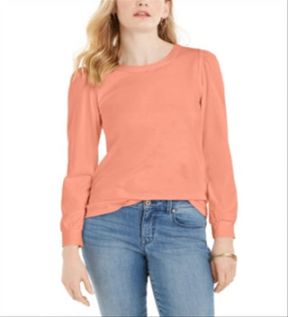 Charter Club Women's Supima Puff Sleeve Top Orange Size XS