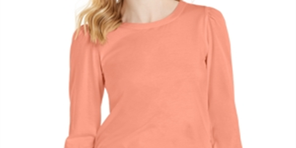 Charter Club Women's Supima Puff Sleeve Top Orange Size XS