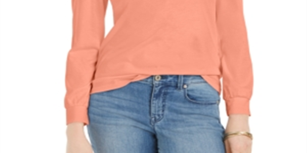 Charter Club Women's Supima Puff Sleeve Top Orange Size XS