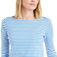 Charter Club Women's Supima Cotton Striped Top Blue Size Small