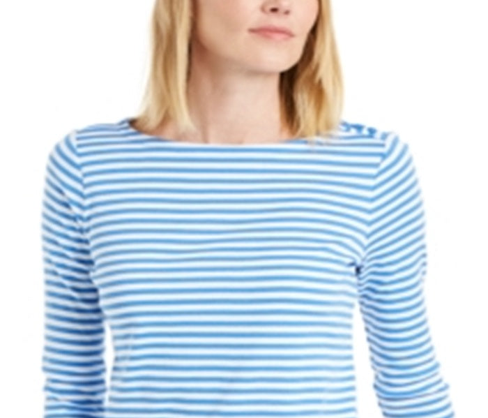 Charter Club Women's Supima Cotton Striped Top Blue Size Small