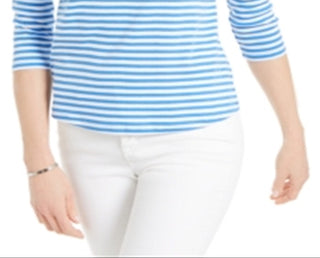 Charter Club Women's Supima Cotton Striped Top Blue Size Small