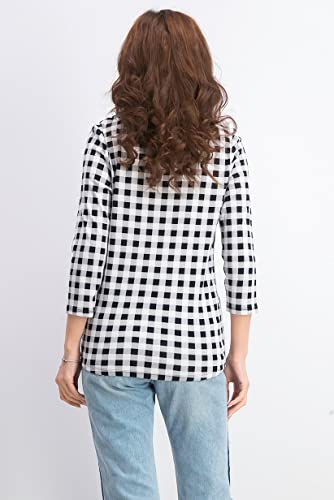 Charter Club Women's Black Gingham Print Boat Neck Top Size X-Large
