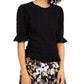 INC International Concepts Women's Patterned Short Sleeve Jewel Neck Sweater Black Size Large