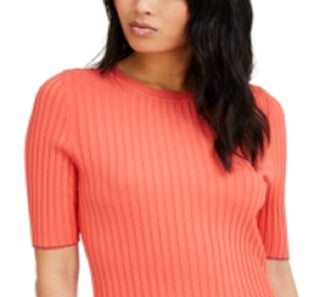 INC International Concepts Women's Ribbed Metallic Top Orange Size Small
