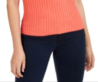 INC International Concepts Women's Ribbed Metallic Top Orange Size Small