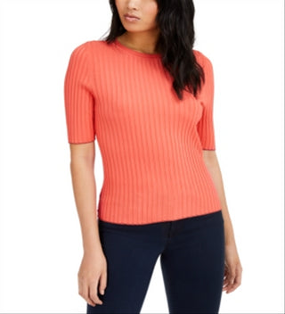 INC International Concepts Women's Ribbed Metallic Top Orange Size Small