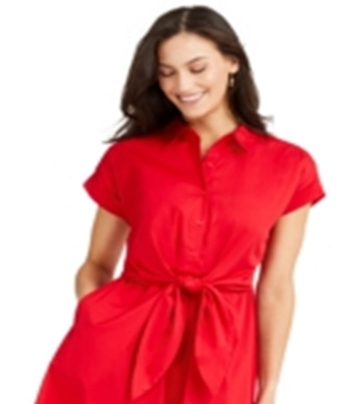 Charter Club Women's Tie Front Cap Sleeve Casual Dress Red Size 4