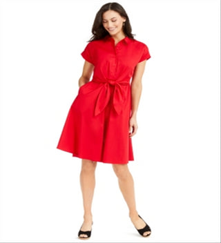 Charter Club Women's Tie Front Cap Sleeve Casual Dress Red Size 4