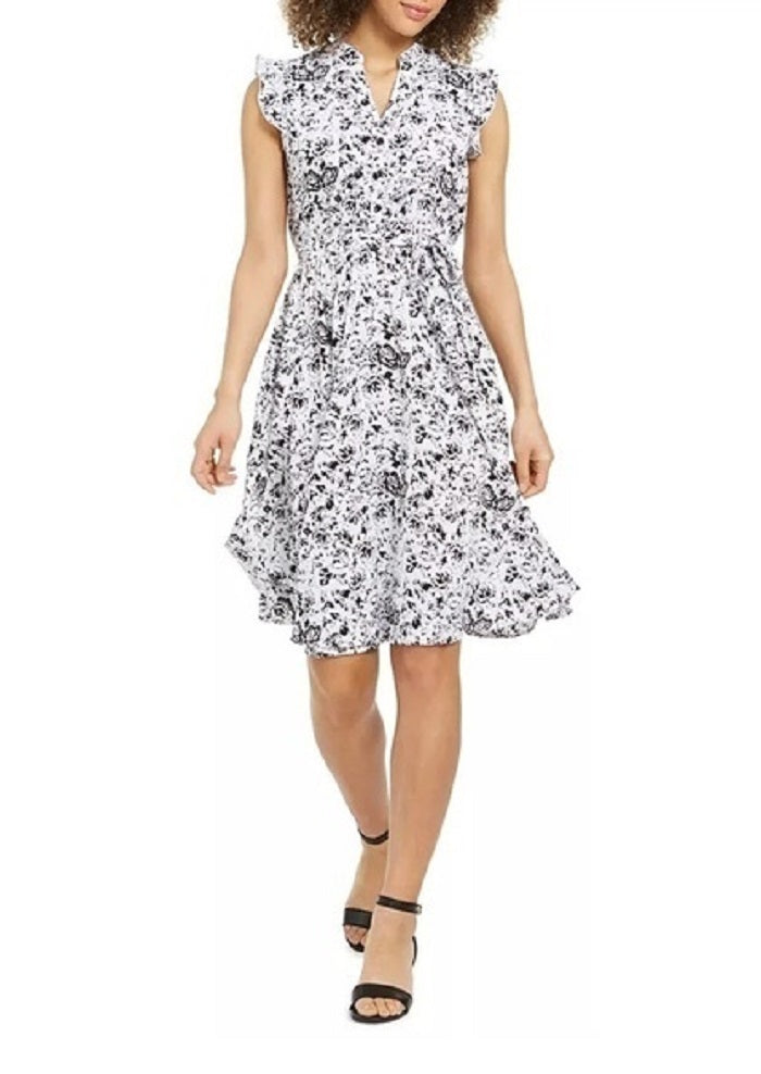 Charter Club Women's Printed Tie Waist Dress Black Size 16