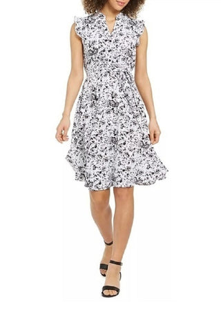 Charter Club Women's Printed Tie Waist Dress Black Size 16