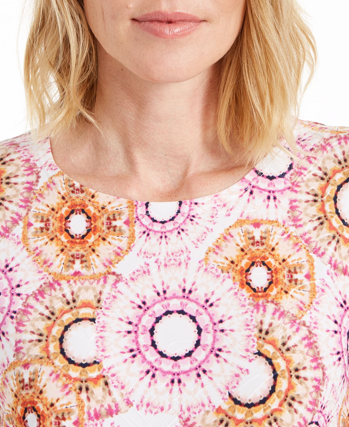 JM Collection Women's Printed 3/4 Sleeve Jacquard Top Pink Size X-Large