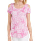 JM Collection Women's Printed Cold Shoulder Scoop Neck Top Pink Size X-Large