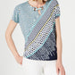 JM Collection Women's Printed Grommet Keyhole Top Blue Size Small