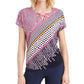 JM Collection Women's Printed Grommet Keyhole Top Pink Size X-Large