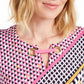 JM Collection Women's Printed Grommet Keyhole Top Pink Size X-Large