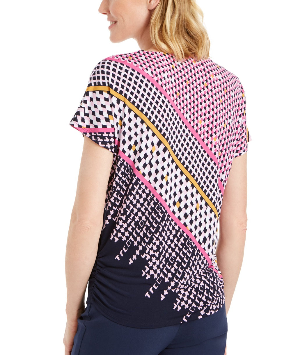 JM Collection Women's Printed Grommet Keyhole Top Pink Size X-Large