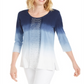 JM Collection Women's Sequined Scoop Neck Top Blue Size XX-Large