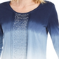 JM Collection Women's Sequined Scoop Neck Top Blue Size XX-Large