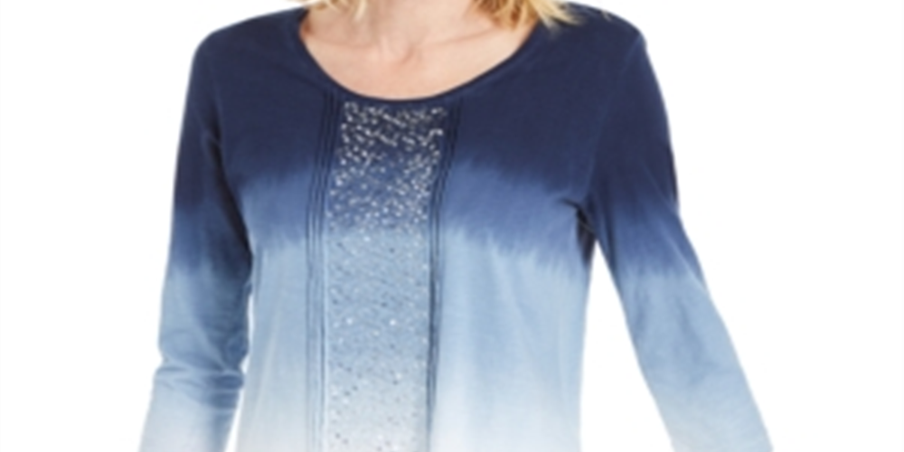 JM Collection Women's Sequined Scoop Neck Top Blue Size XX-Large